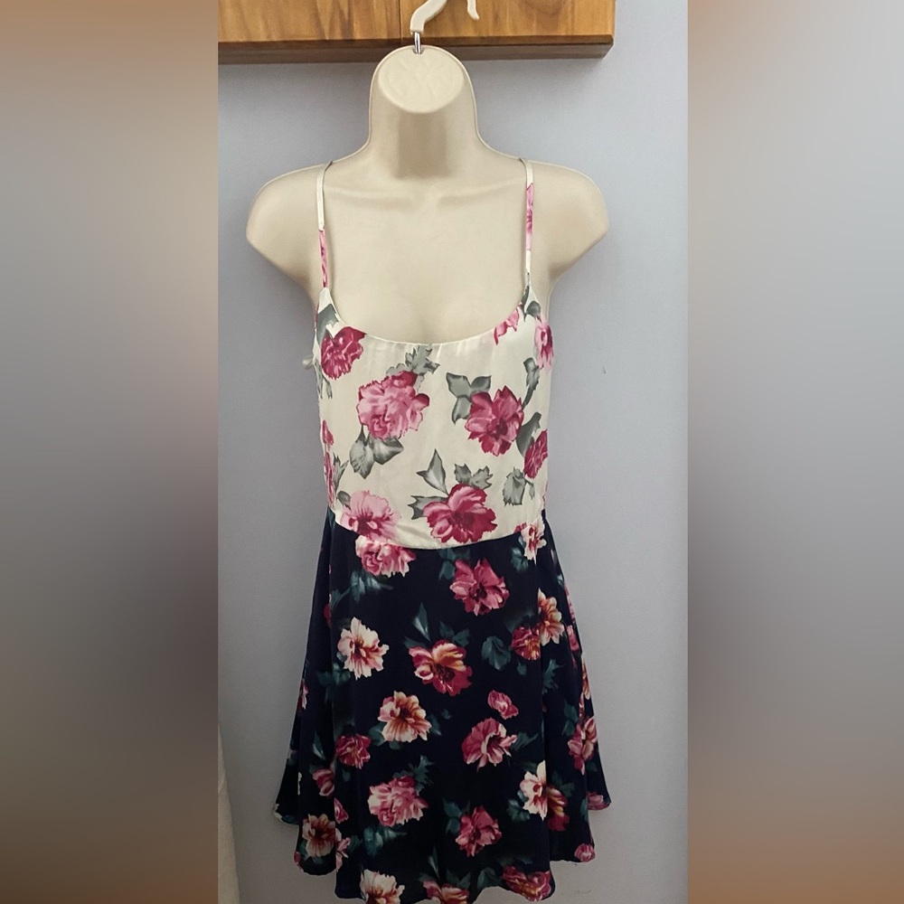 Satin two-tone floral mini dress